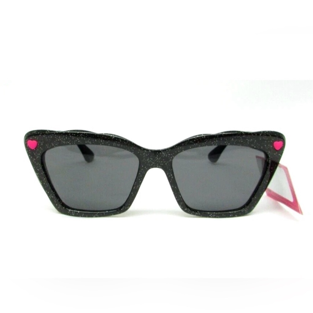 Betsey Johnson Black Sparkle Cat-Eye Sunglasses